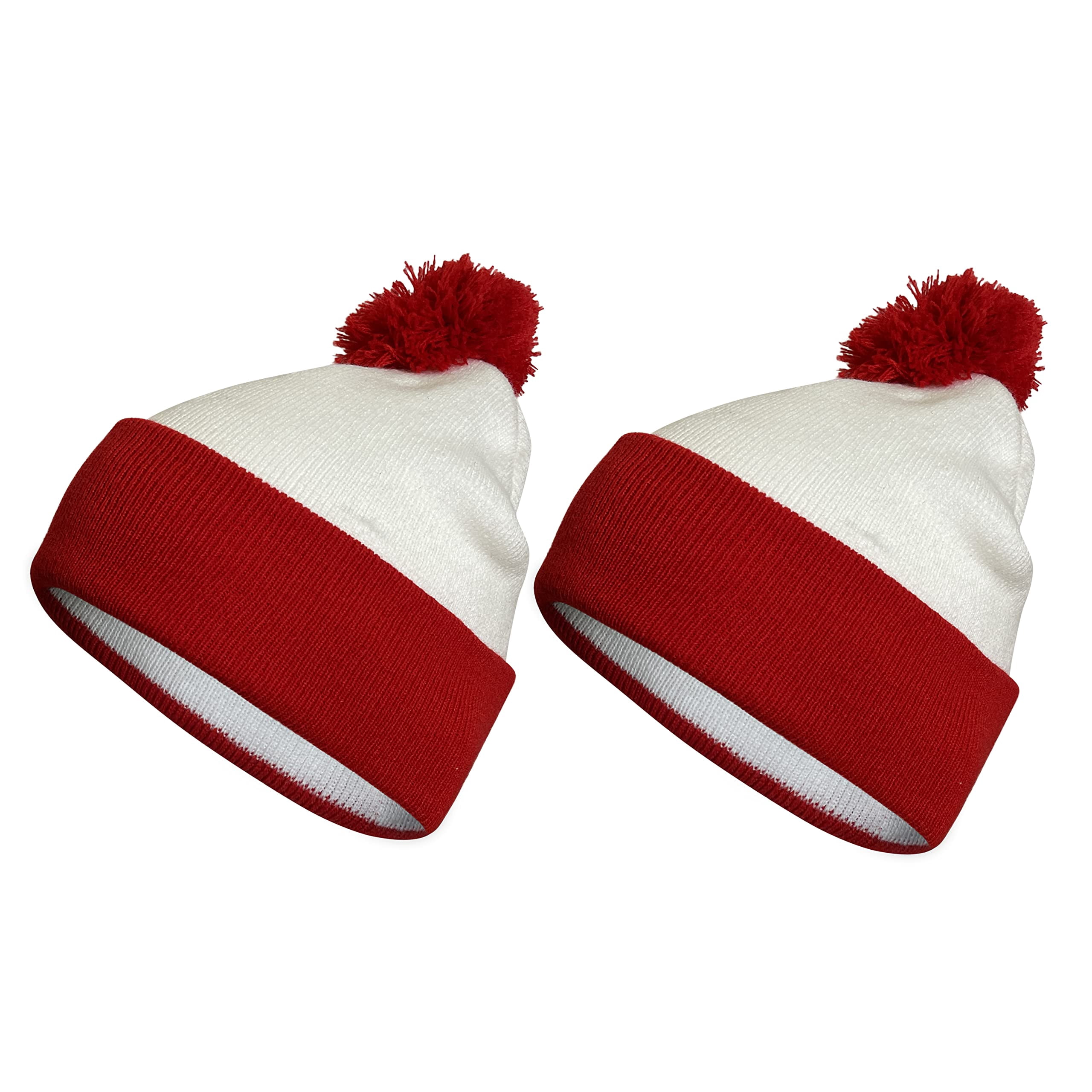 COUVER White Red Pom Pom Cuff Beanie Hat 12 display picture 2
