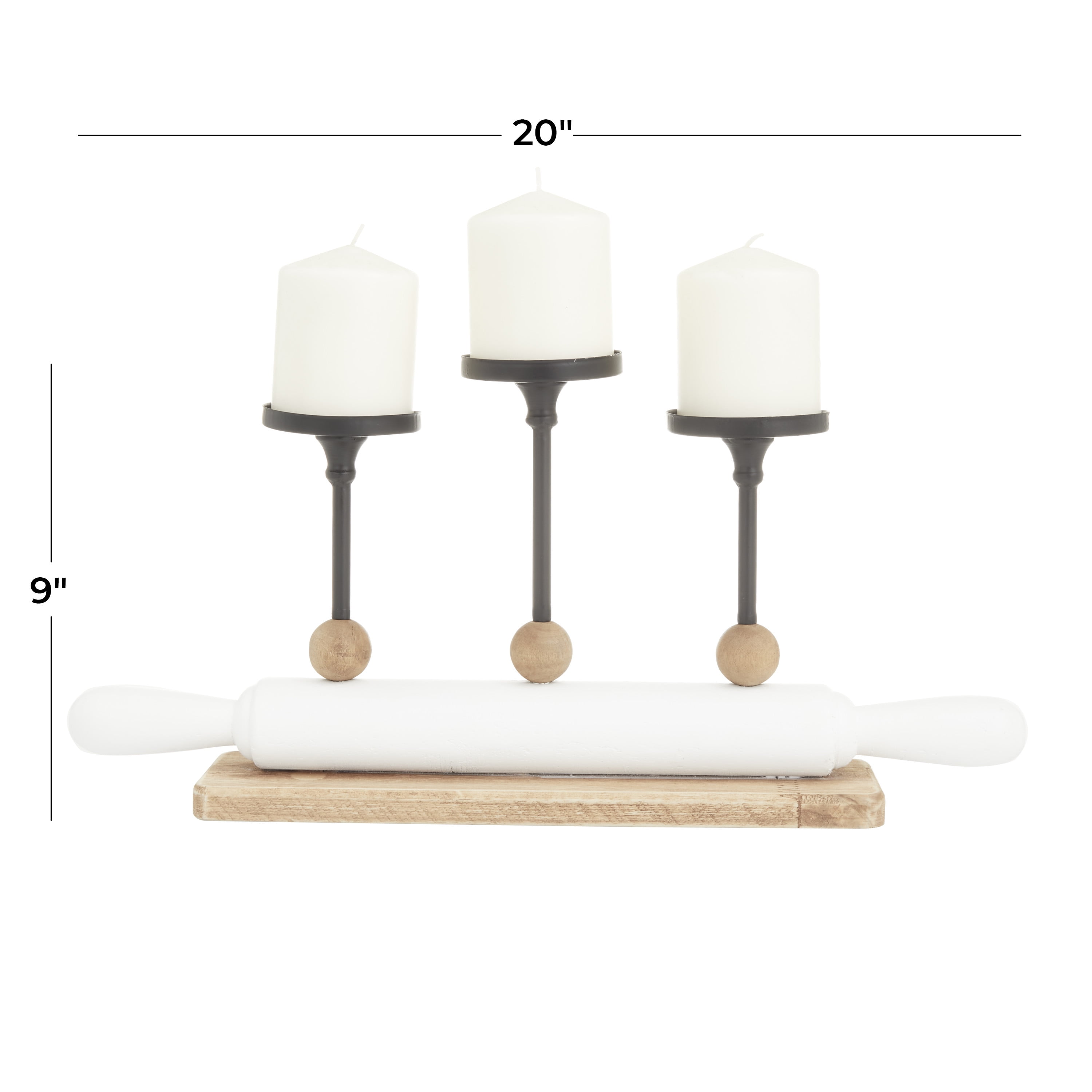 DecMode 4"W, 9"H Wood Modern Farmhouse Candelabra, White, 1-Piece