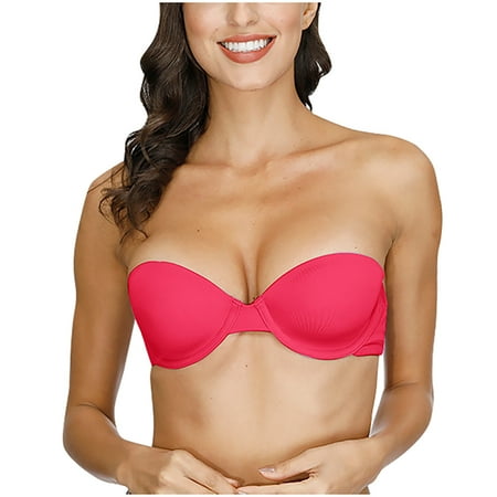 Clearance!Uooqdmx Bras for Women Strapless Bra Polyester Cotton Strapless Daily Woman Strapless Bra Push Up Hot Pink 75C