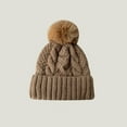 thumbnail image 4 of Pnellth Women Fall Winter Hat Thickened Knitted Soft Elastic Warm Anti-slip Ear Protection Plush Ball Decor Twisted Pattern Outdoor Beanie Cap, 4 of 8