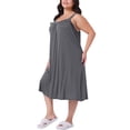 thumbnail image 4 of Camisón de mujer plus size Agnes Orinda con tirantes de espagueti, cuello en V plisado, sin mangas, pijama chemise, vestido de lounge midi 2X gris, 4 of 6