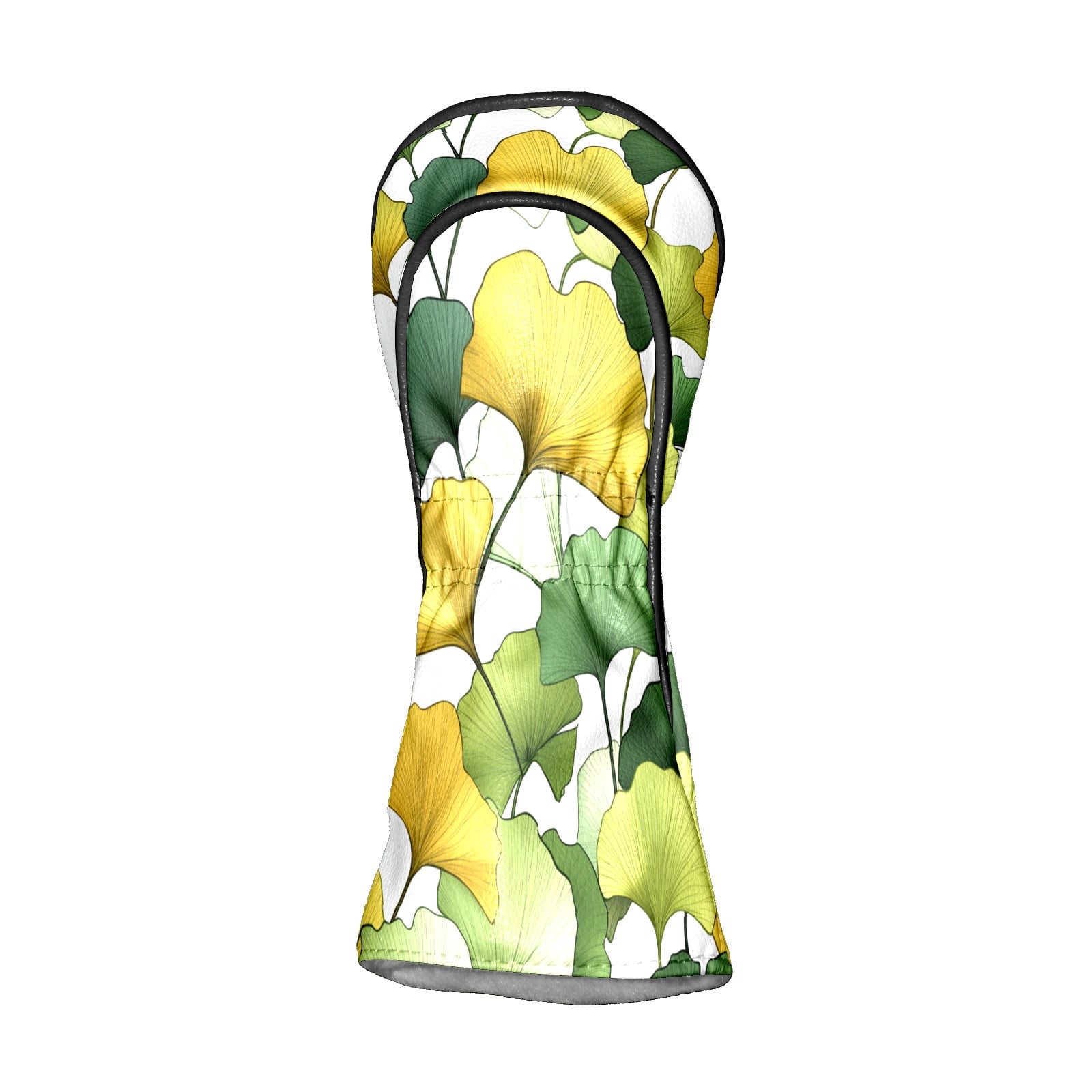 Golf Club Covers PU Leather Waterproof Head Covers for Fairway Woods Hybrids Yellow Green Ginkgo Leaves