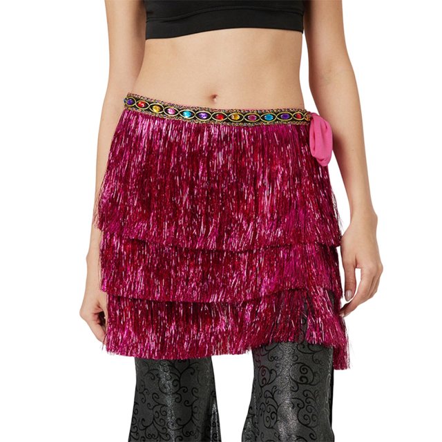 Jupe à Paillettes pour Femmes Taille Régulière Jupe à Franges à Paillettes pour Carnaval Fête Dansante