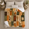thumbnail image 5 of Farmhouse Harvest Pumpkin Patchwork Fall, Rustic Botanical Portrait, Warm Flannel Blanket for Ranch House and Living Room, Animal Lovers Thanksgiving Gift, Rustic Home Decor, 5 of 9
