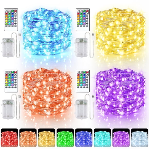 Guirnalda de luces Fairy StarryEver, paquete de 4 baterías RGB de 16,5 m