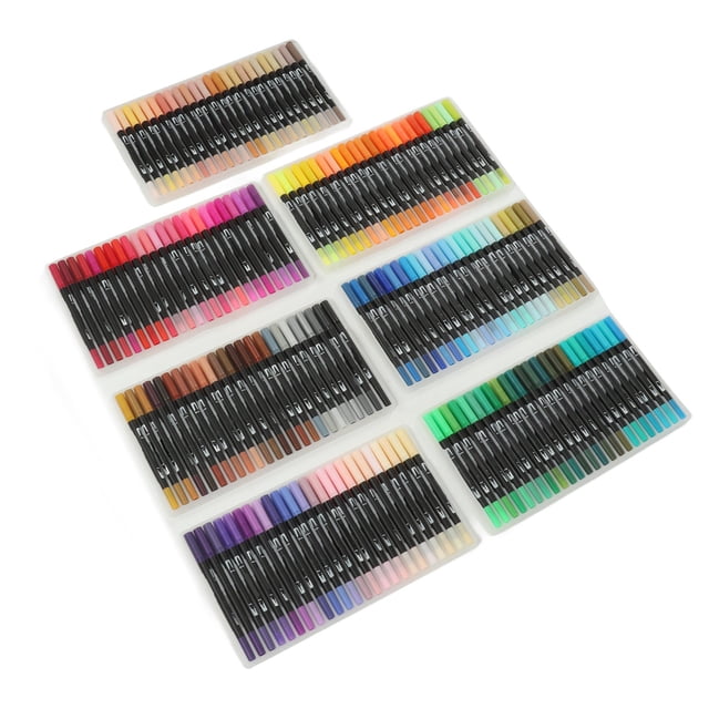 Watercolor Markers, Multipurpose Environmental Protection Washable Dual Tip 168 Colors Vibrant Colors Marker Pens 0.5mm Fine Tip for Writing for Doodling