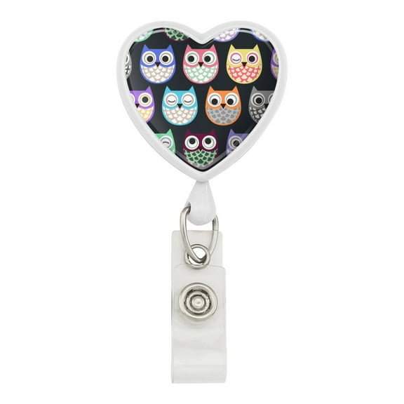 Colorful Owls Cute Pattern Heart Lanyard Retractable Reel Badge ID Card Holder