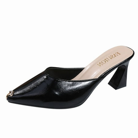 

Ladies Shoes Summer Fashion Metal Rhinestone Pointed Toe Slippers Heel High Heel Sandals