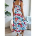 thumbnail image 4 of Women'S Summer Dresses 2025 Casual Spaghetti Strap Ruffled Pleated Flowy Floral Print Maxi Dress Blue XXL, 4 of 8