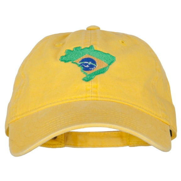 Brazil Flag Map Embroidered Washed Cotton Twill Cap - Bright Yellow OSFM