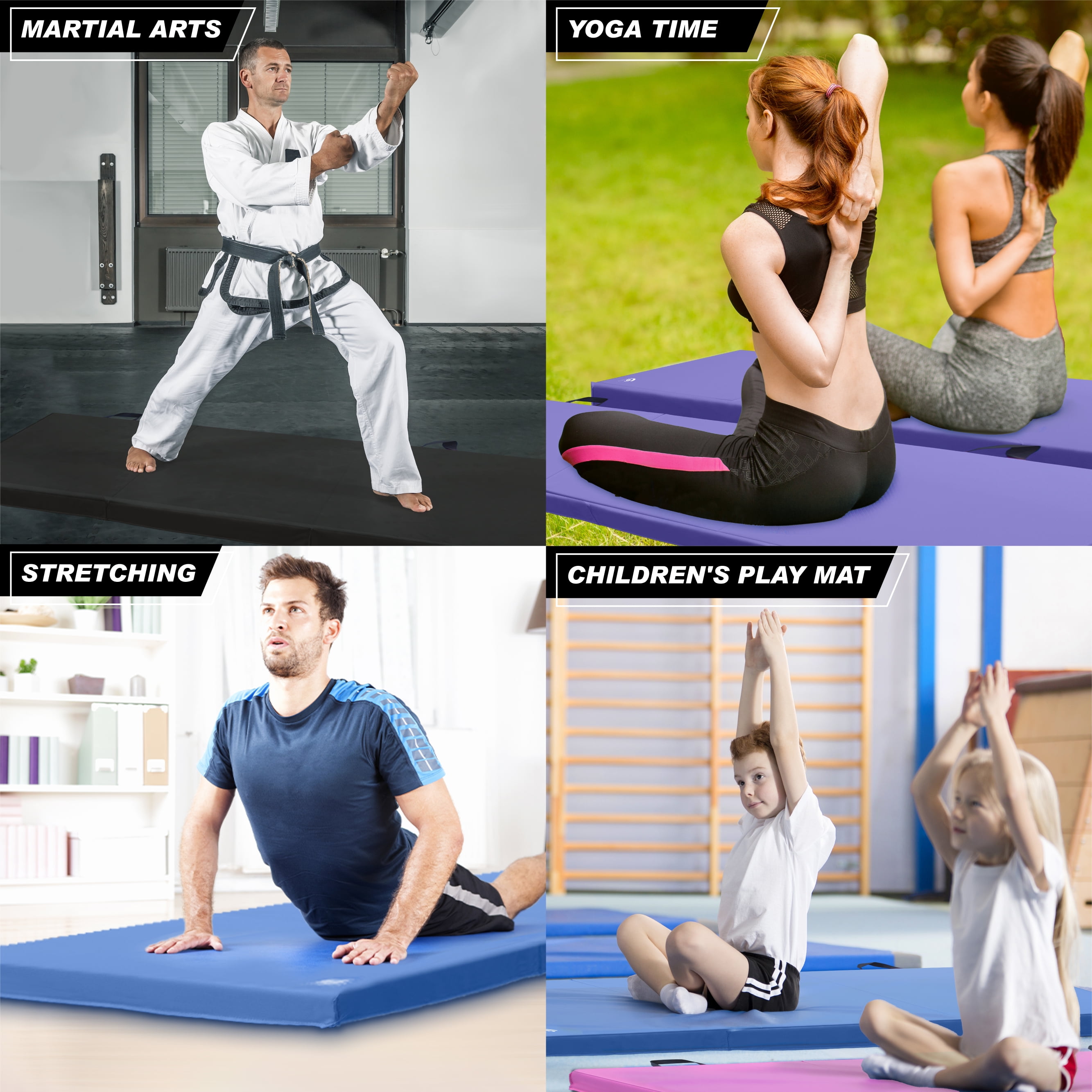 Coinus Sports Tri-Fold Gymnastics Exercise Mat with Handles, 6' x 2' x 2", Purple
