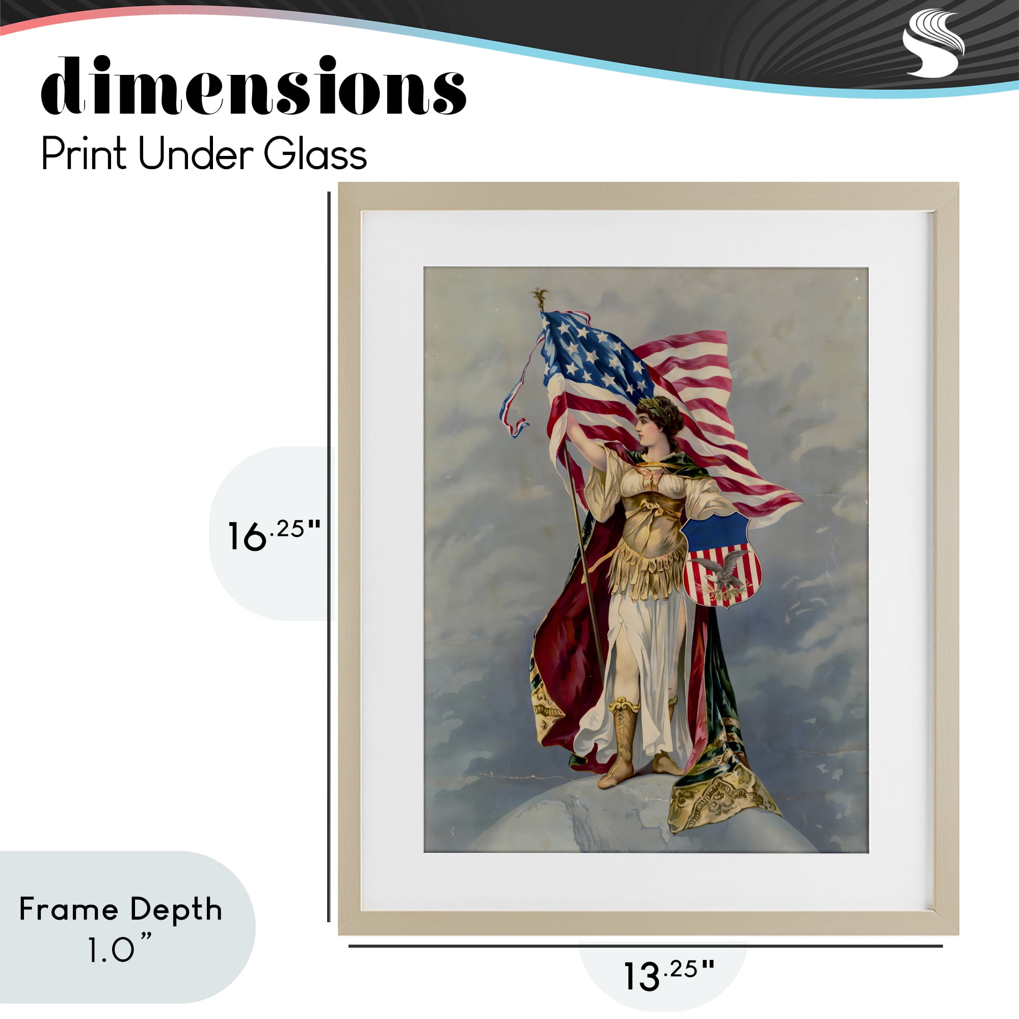 Stupell Industries Columbia Standing with American Flag Birch Framed Print Under Glass, design by Arlington Prints