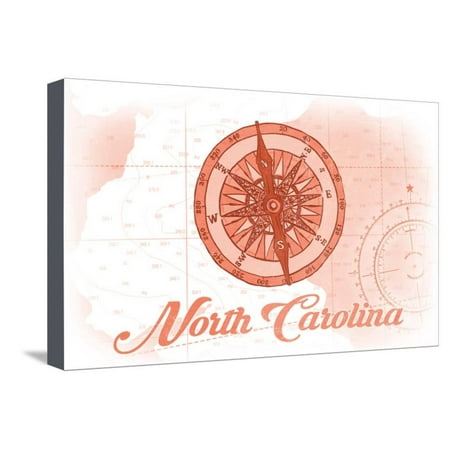 North Carolina - Compass - Coral - Coastal Icon Stretched Canvas Print Wall Art By Lantern
