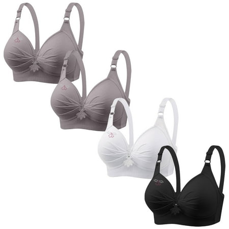 Lisbinx Bras for Women Full Coverage 4PC Woman s Printing Gathered Together Large Size Daily Bra Underwear No Rims Holiday Deals