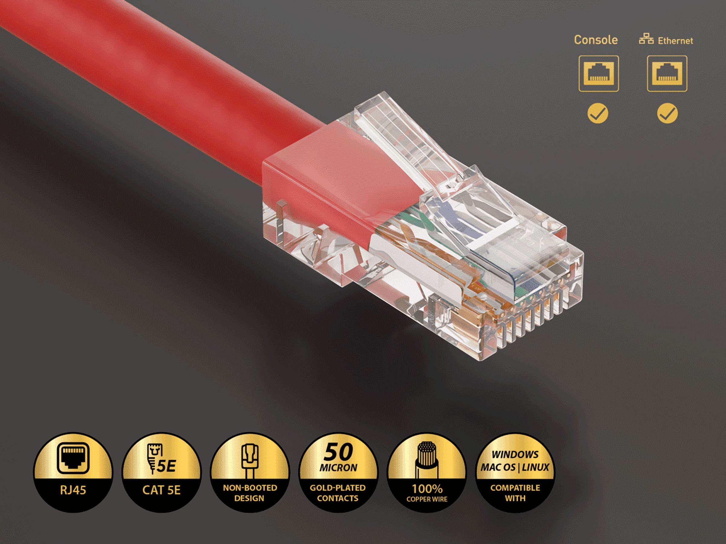 Cable Leader 100ft Cat5e UTP Non-Booted Ethernet Network Patch Cable 24AWG Bare Copper, Red