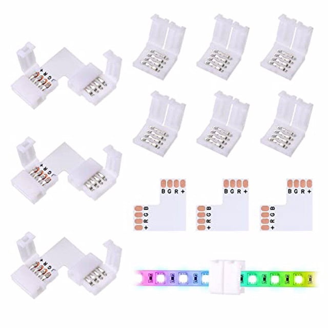 Seitruly Tira de luces LED RGB de 12 piezas, conector de esquina, accesorios electrónicos de repuesto profesional 4P, convertidor sin soldadura Electrónica