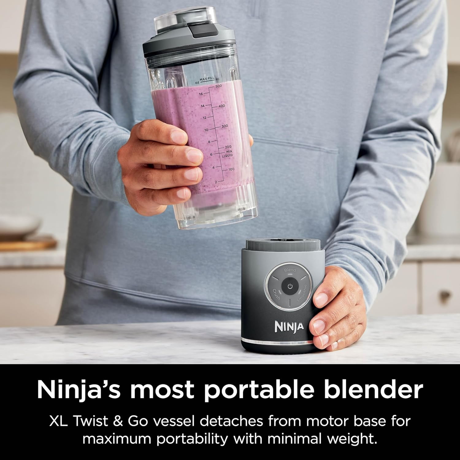 Restored Ninja BC251GY Blast Max Personal Cordless Blender, 3 Programs, 22 oz. Twist & Go Vessel, Gray (Refurbished)