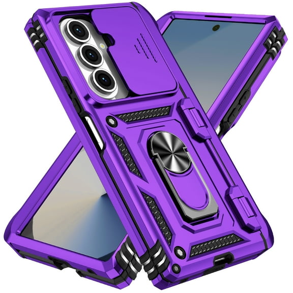 Dteck Phone Case for Samsung Z Fold 7 with Ring Holder Slide Lens Protector Cover, Shockproof for Samsung Galaxy Z Fold 7 Case Rugged Heavy Duty with Pen Slot, Purple