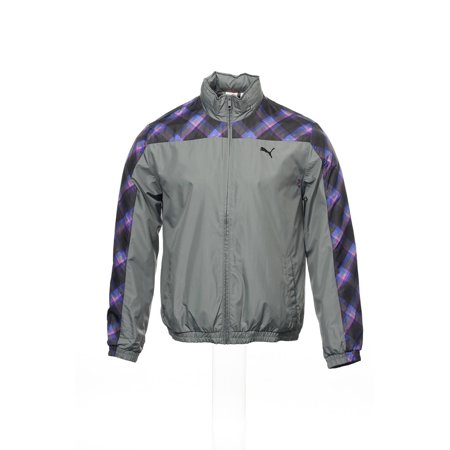 Puma Windbreaker Jacket - Puma Gray Plaid Windbreaker , Size Large
