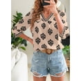 thumbnail image 4 of DOKOTOO Blouses for Women Boho Floral Print V Neck Tunic Tops Casual Summer Loose 3/4 Sleeve Chiffon Shirts, 4 of 8