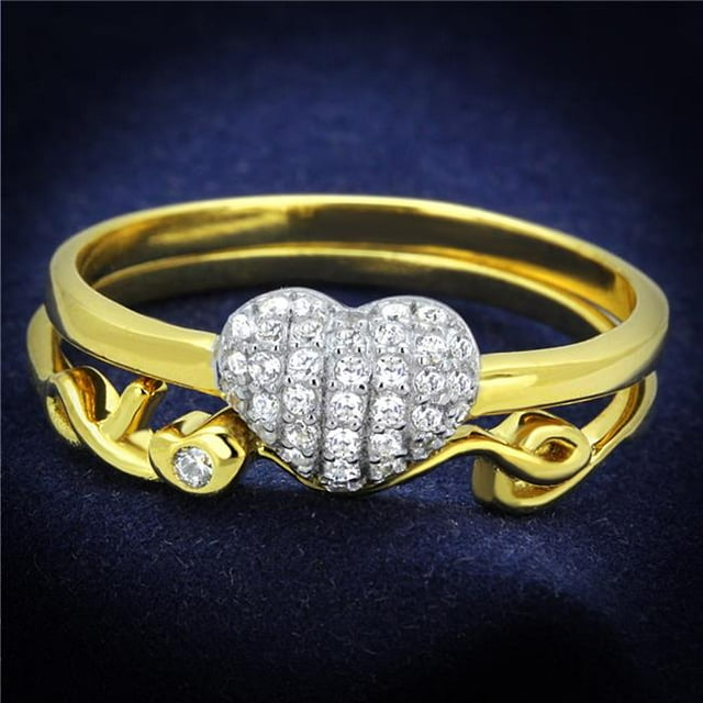 Alamode TS311-6 Women Gold & Rhodium 925 Sterling Silver Ring with AAA Grade CZ in Clear - Size 6