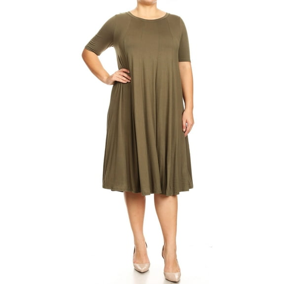Women's Elegant Plus Size Midi Dress A-Line Design with Short Sleeves
