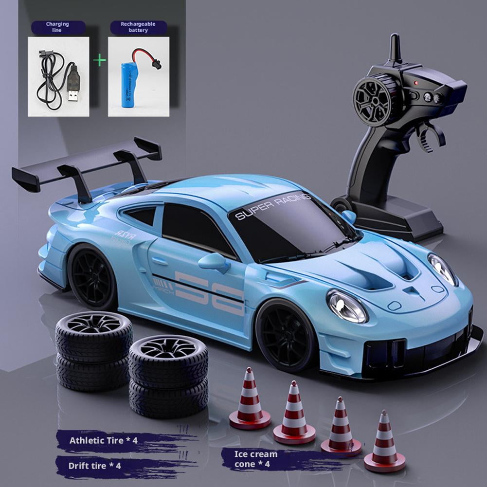 RC Drift Car,124 Scale RC Drift Car 4WD 2.4GHz 30KM/H High Speed Sport with LED Toy Lights,Two Cars