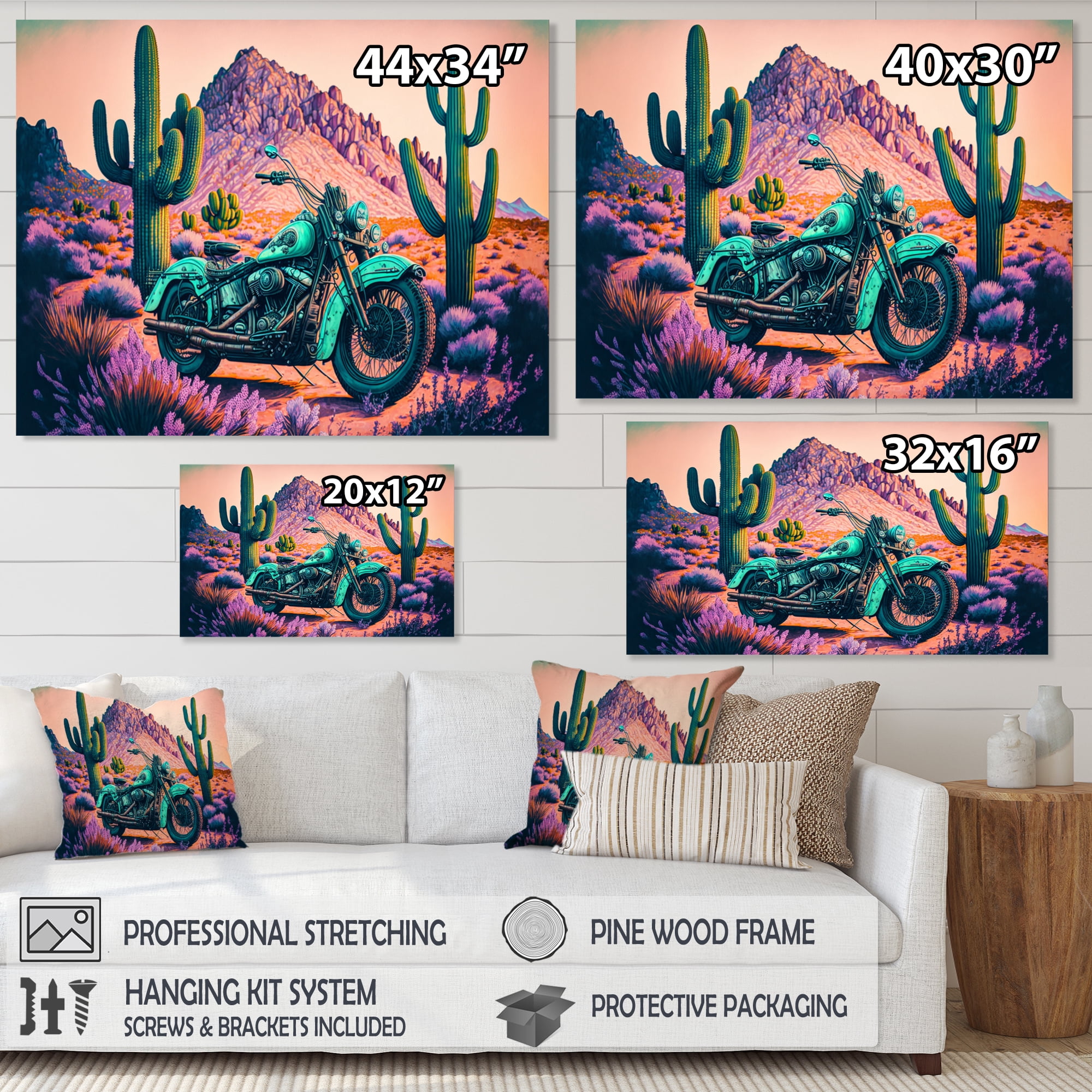 Designart Motorcycle Parked In The Desert V Canvas Wall Art