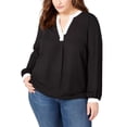 thumbnail image 4 of I.N.C Womens Colorblocked Pullover Blouse, Black, Plus Size, 0X, 4 of 5