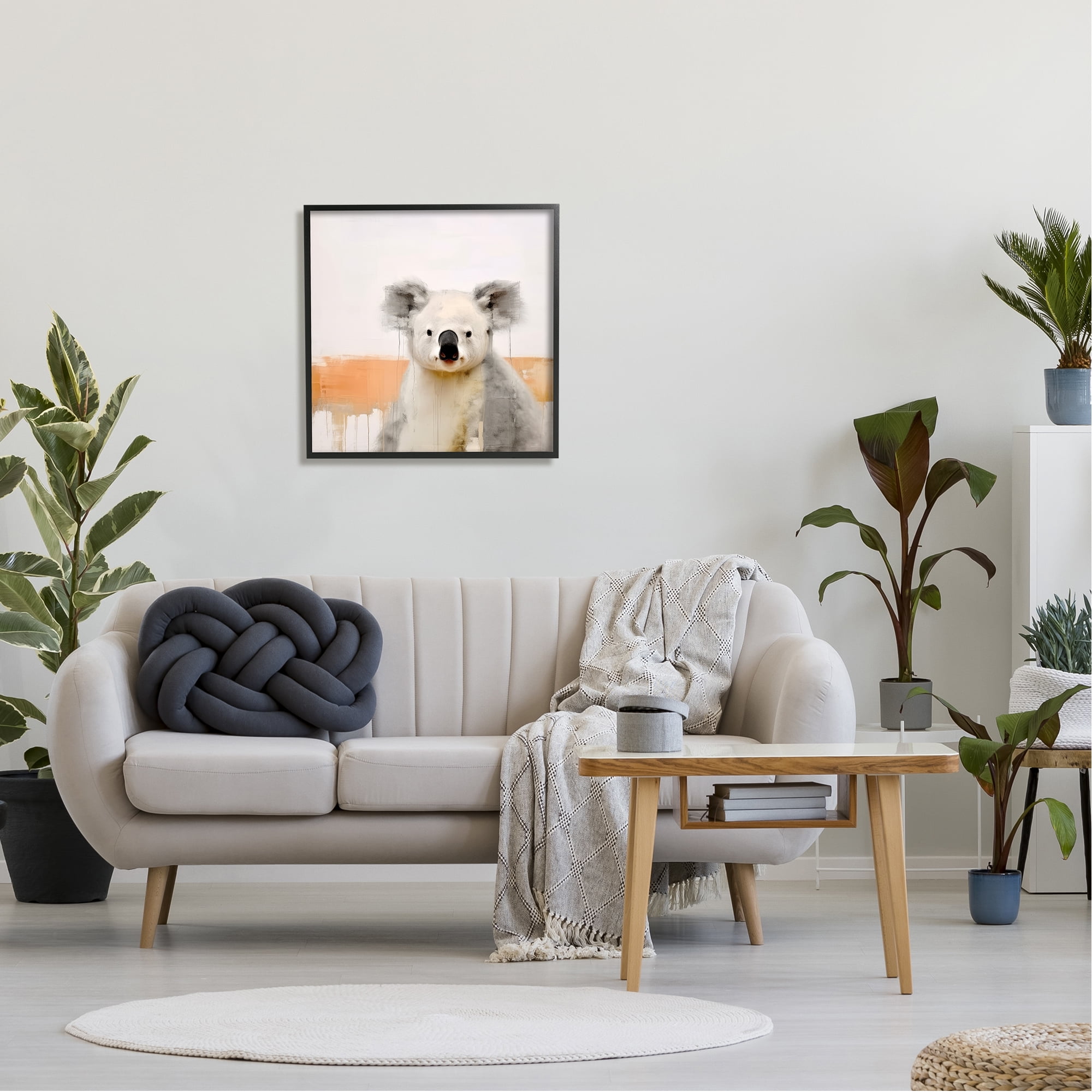 Stupell Industries Koala with Modern Drip Animals & Insects Painting Black Framed Art Print Wall Art, 24 x 24