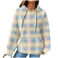 thumbnail image 2 of Lovskoo Women's Drawstring Sweatshirt Plaid Printed Long Sleeve Hooded Pullover Tops with Pockets Yellow, 2 of 6