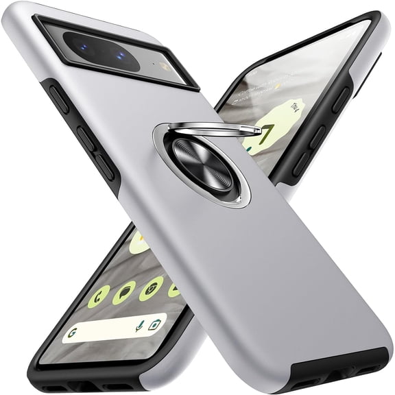 for Google Pixel 8 Case, Slim Fit Case for Pixel 8 with Ring Holder Kickstand [Military Grade Drop Tested] [TPU PC] Dual Layer Shockproof Protective Phone Case for Google Pixel 8, Silver