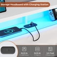 thumbnail image 3 of LED Floating Bed Frame Queen Size PU Upholstered Platform Bed with Storage Headboard&Type-C&USB Port&LED Lights, No Box Spring Needed, White, 3 of 9