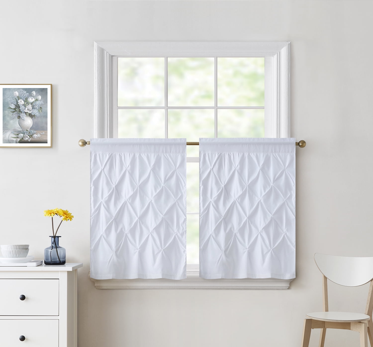 Hudson Pintuck Kitchen Window Curtain Tier Pair 36 X30 Walmart Com Walmart Com