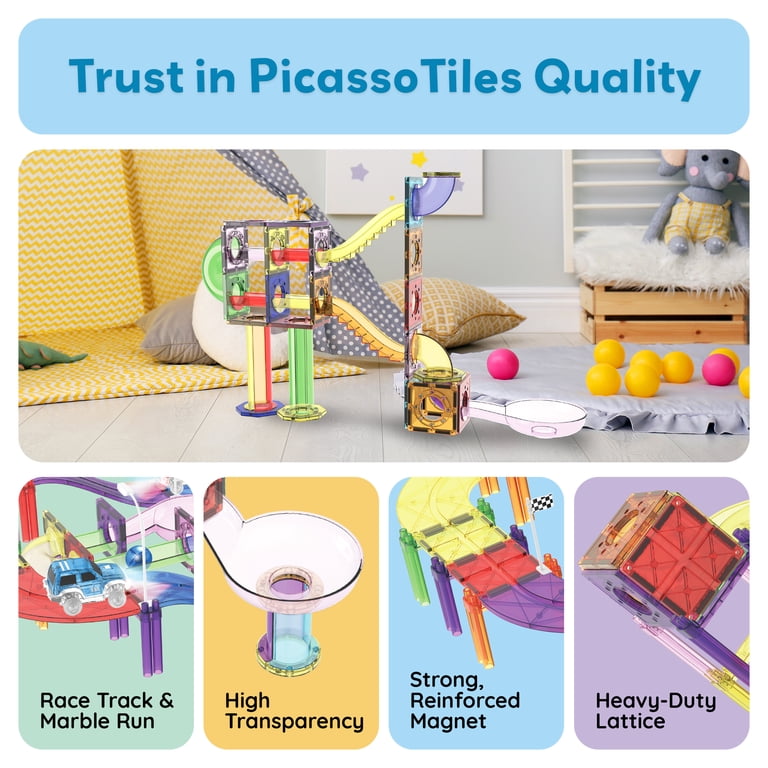 PicassoTiles 3-in-1 Magnetic Tiles Marble Run Race Track Set photo 2