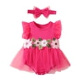 thumbnail image 4 of Nafuu Baby Girls Bodysuits Solid Color Crew Neck Fly Sleeve Outfit With Floral Dress And Hair Cute Party Romper For Toddler Baby Girl Onesies,Hot Pink,12-18 Months, 4 of 5
