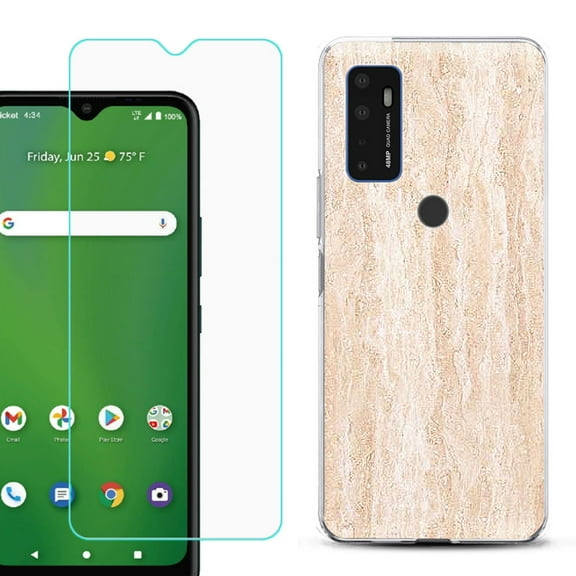Shockproof Bumper Phone Case for AT&T Radiant Max 5G / Fusion 5G, with Tempered Glass Screen Protector, by OneToughShield ® - Marble/Coffee Tone