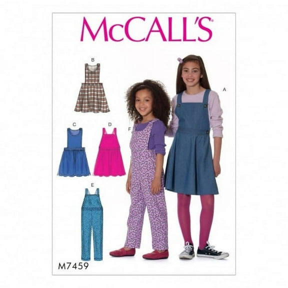 McCalls Girls Easy Pattern 7459 Pinafore Dresses & Dungaree Overalls