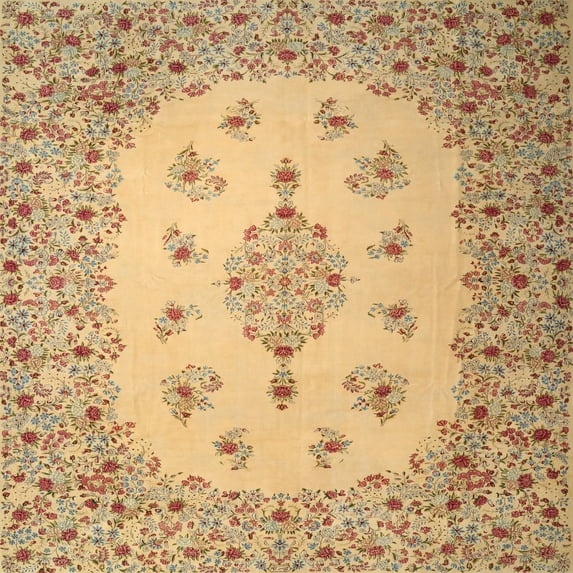 Ahgly Company Machine Washable Indoor Square Traditional Chrome Gold Yellow Area Rugs, 8' Square