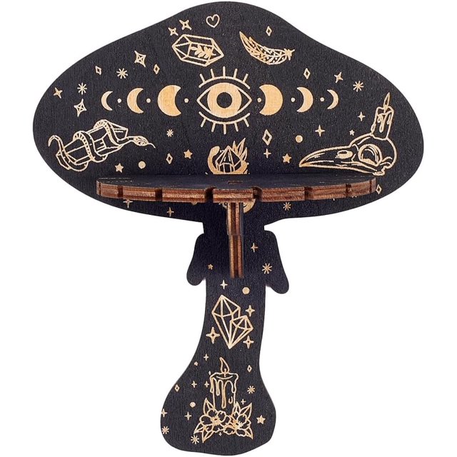 Estante de cristal de hongo, estante de madera para pared, estante flotante de mal de ojo, soporte para péndulo de radiestesia, almacenamiento rústico de cosas de brujas para colgar rocas, regalo