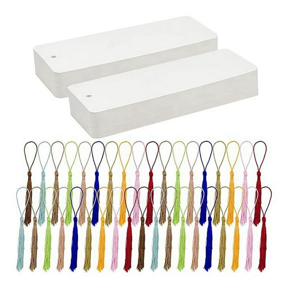 Set of 100 Blank Bookmarks with Colorful Tassels Crafting Material Pack Handmade Paper Bookmarks for DIY and Gift Tags