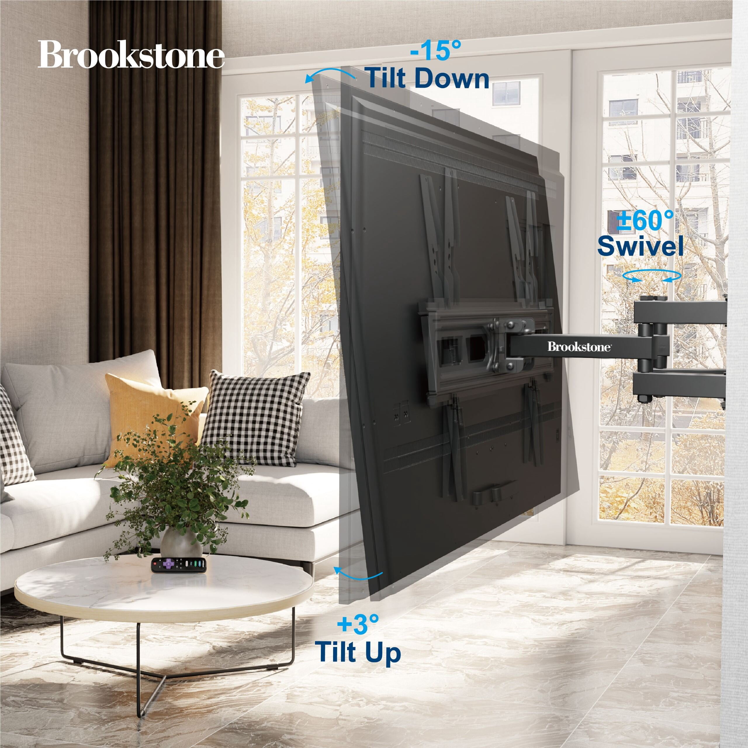 Brookstone Full Motion Wall Mount for 36″–85″ TVs, 99 lbs Capacity, Swivel, Tilt & Level Adjustment