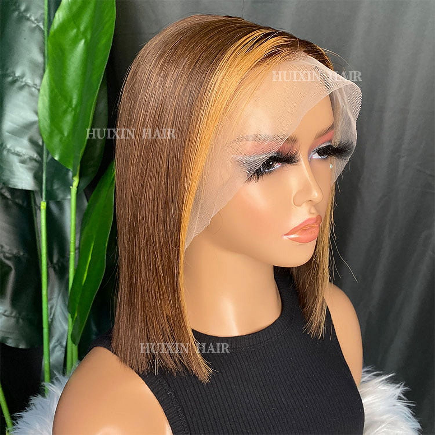 Vendor factory highlighted brown straight 13x4 tansparent lace frontal human hair wig 10"