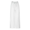 thumbnail image 4 of Wycnly on Sale Pants for Women Womens Palazzo Pants Casual Drawstring Elastic Waist Loose Wide Leg Trousers Lightweight Linen Solid Yoga Flared Long Pants, 4 of 6