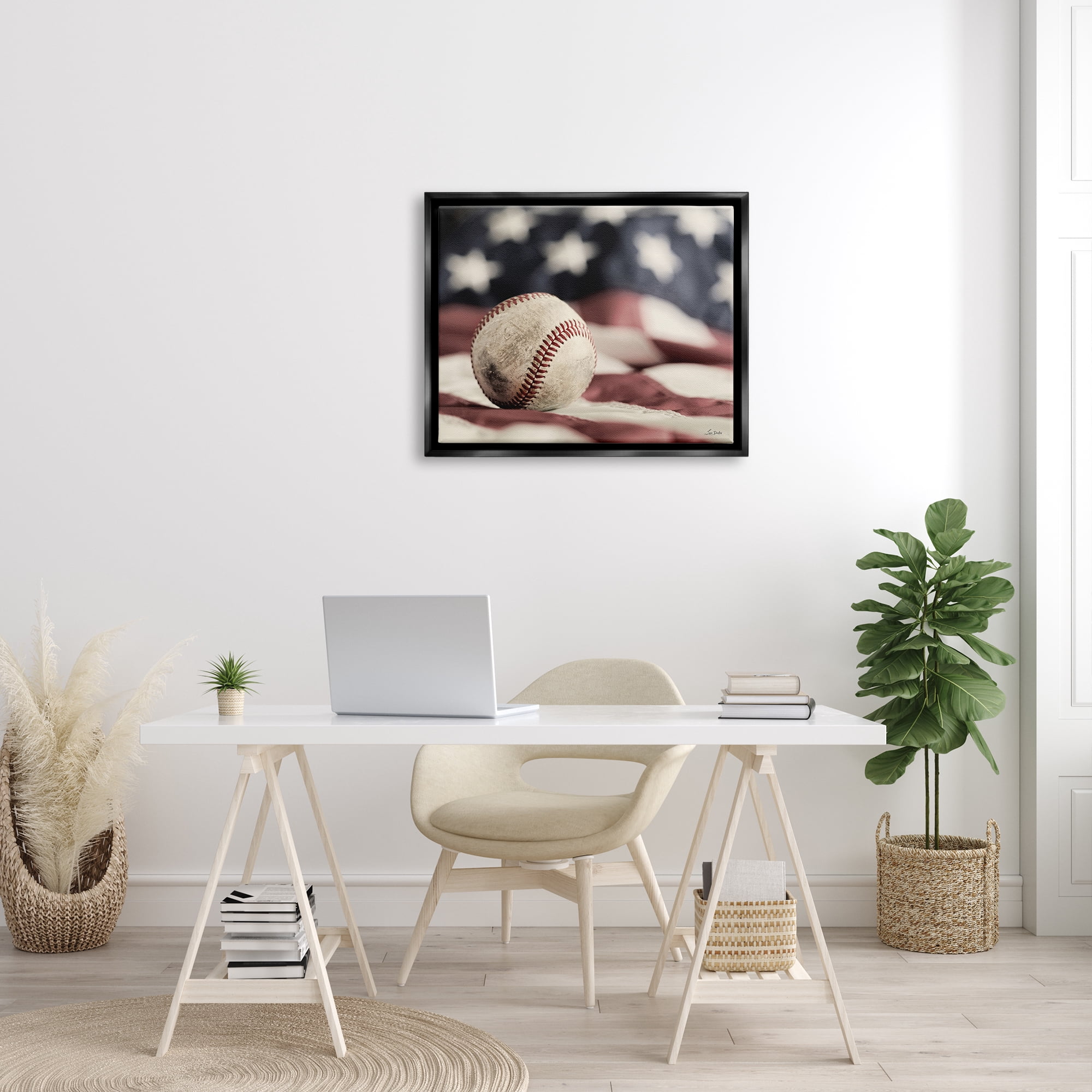 Stupell Industries Baseball & American Flag Sports Photography Black Floater Framed Art Print Wall Art, 31 x 25