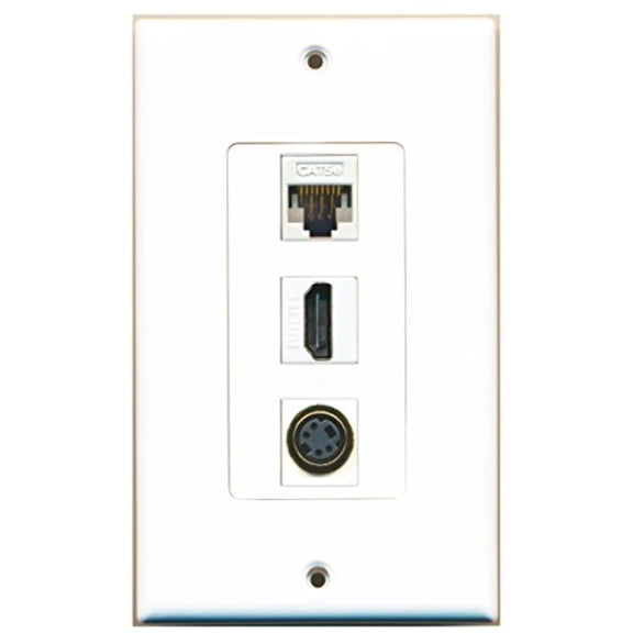RiteAV - 1 Port HDMI and 1 Port S-Video and 1 Port Cat5e Ethernet White Decorative Wall Plate