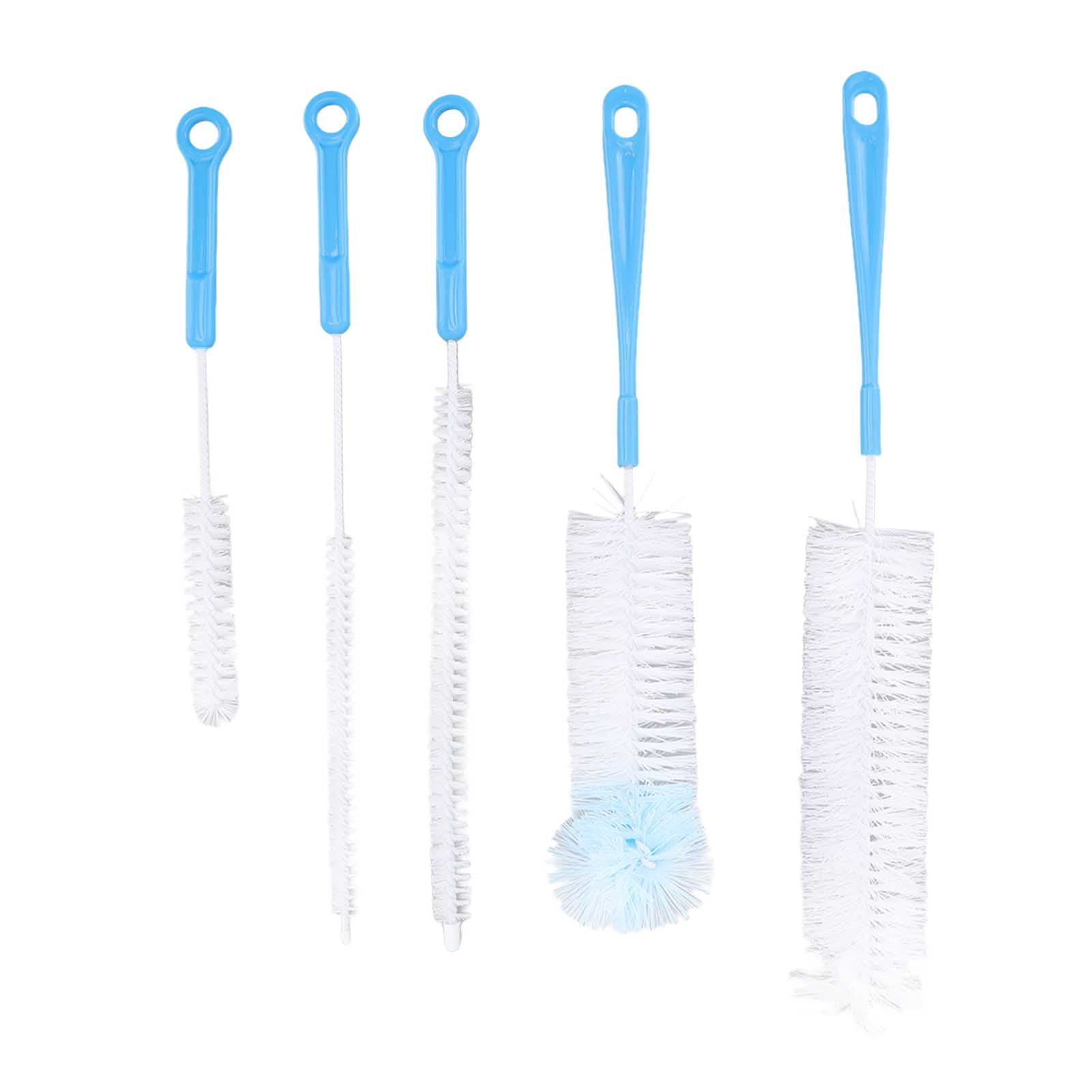 LAZIOEGR Bottle Brush Set Food Grade Long Handle 5 Types Water Bottle Cleaner for Wine Sports Bottles Hummingbird Feeders Blue, 15.35 inches / 39 cm