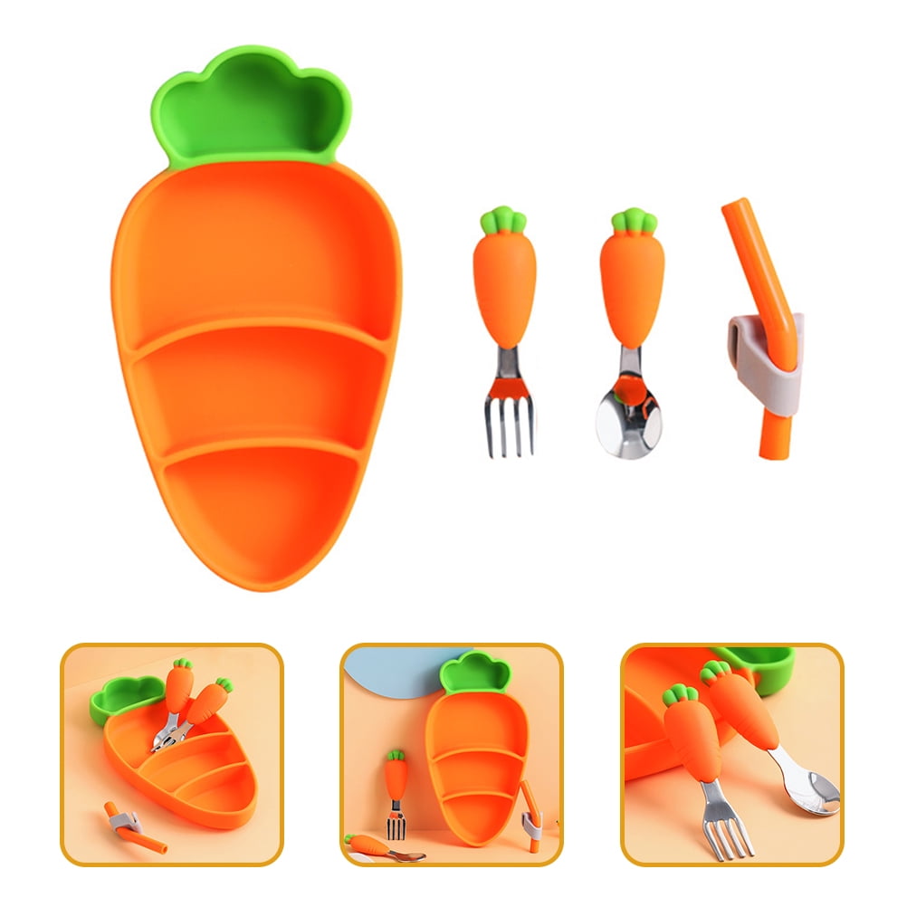ULTNICE 1 Set Toddler Plate Set Baby Forks and Spoons Silicone Temperature Resistant