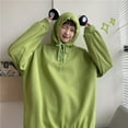 thumbnail image 4 of Fesfesfes Women Hooded Cute Loose Green Cartoon Animal Eyes Hooded Long-Sleeved Pullover Sweater Tops on, 4 of 9