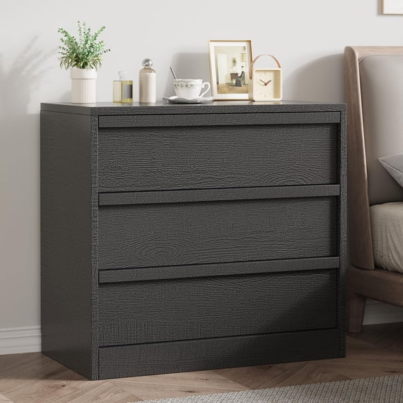 QinaQin Buró de 3 cajones, mesa auxiliar moderna con cajones amplios y sistema antivuelco, ideal para recámara o sala